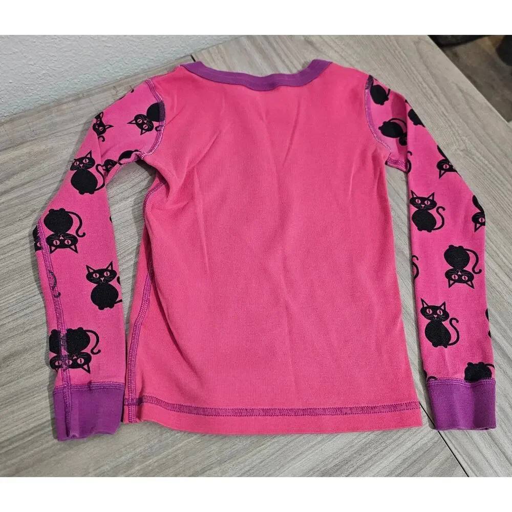 Hanna Andersson Pajama Set Pink Purple Black Cat Long Sleeve Halloween Girls 6-7
